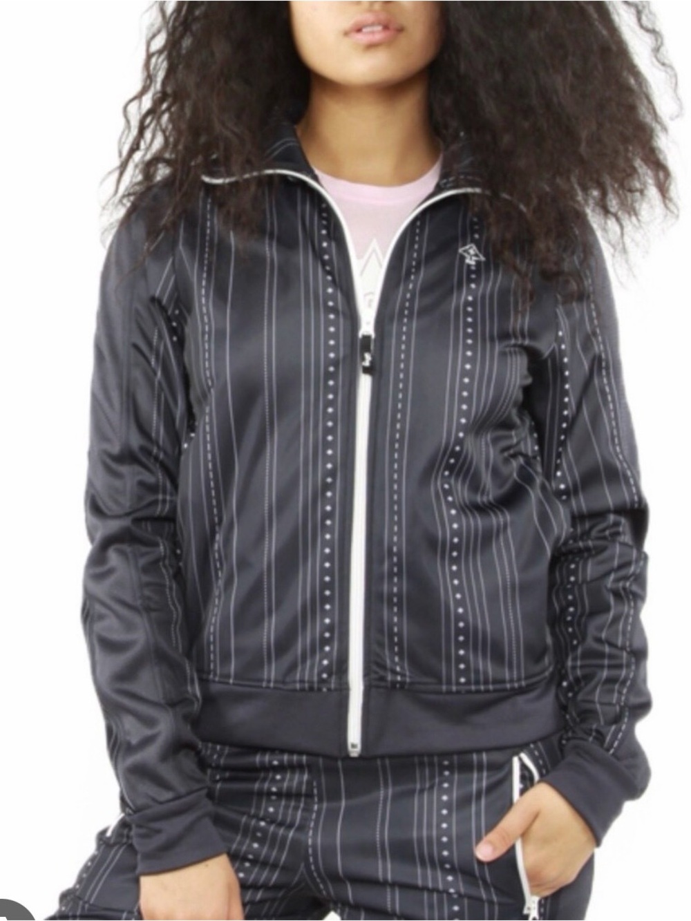 LRG Women's Black Pinstripe Zip Up Track Jacket